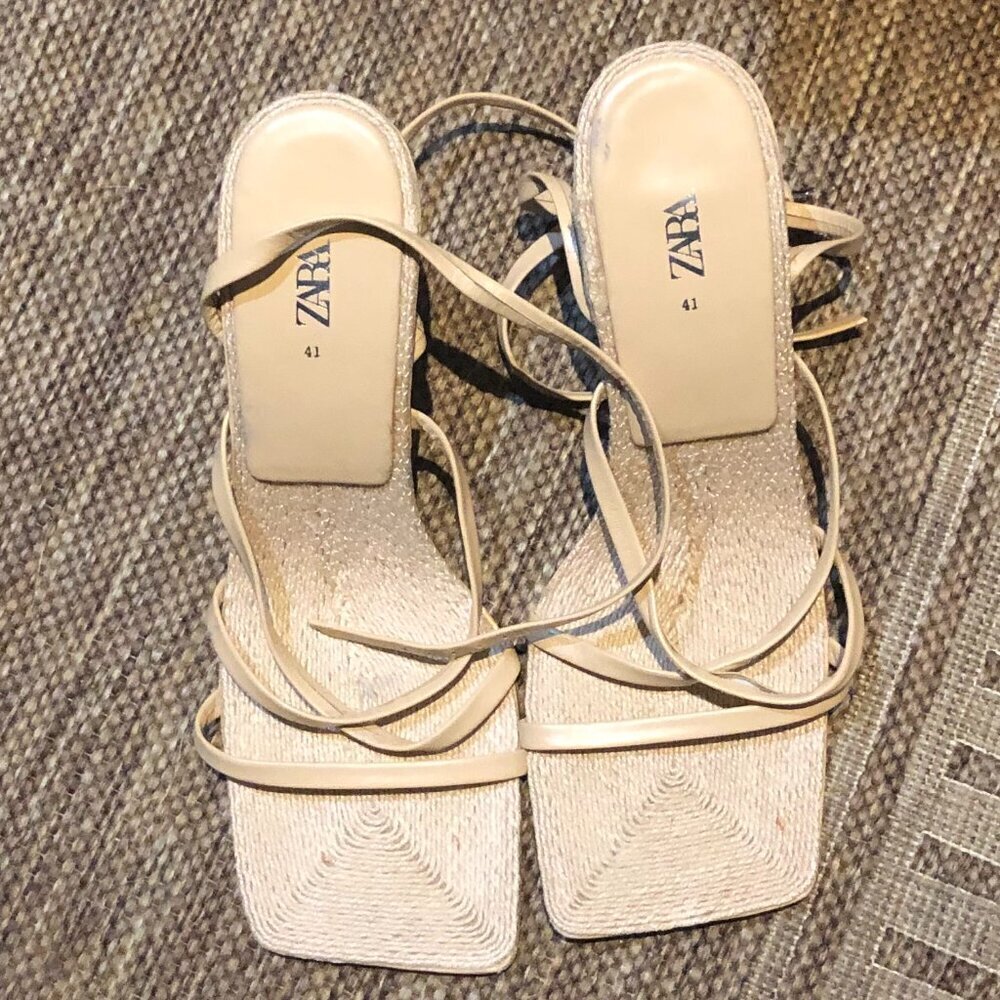 Zara Cream Strappy Square-Toe Sandals - Picture 2 of 11